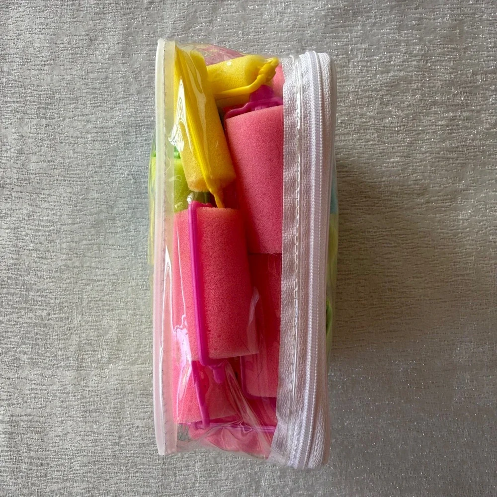48pc Foam Sponge Hair Roller Set Pink Green Yellow Blue Curlers w/ Storage Bag